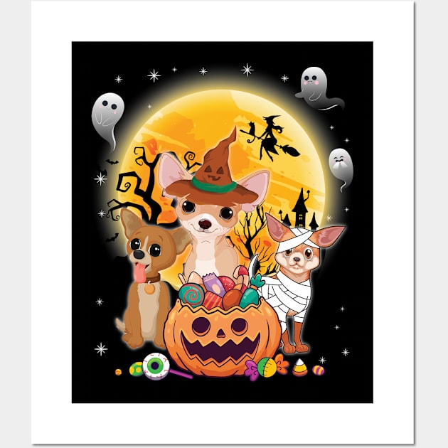 Chihuahua Dog Mummy Witch Moon Ghosts Happy Halloween Thanksgiving Merry Christmas Day Wall Art by joandraelliot